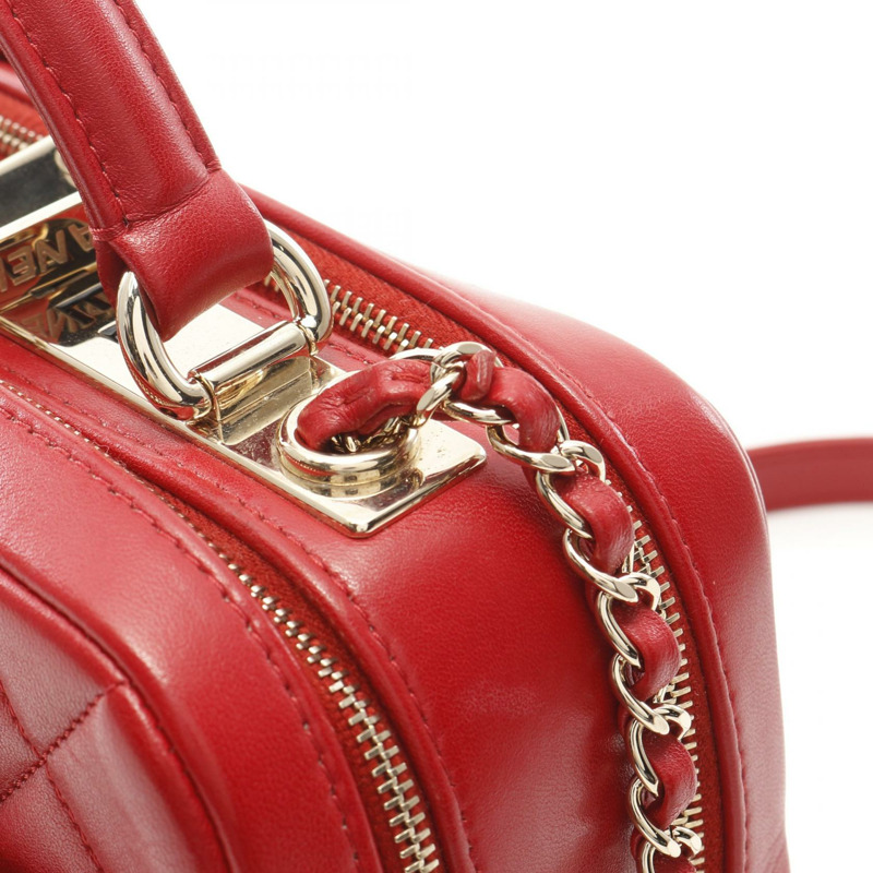 CHANEL Trendy CC 頂部手柄 2way 肩包 羔羊皮 紅色 二手 GHW-7