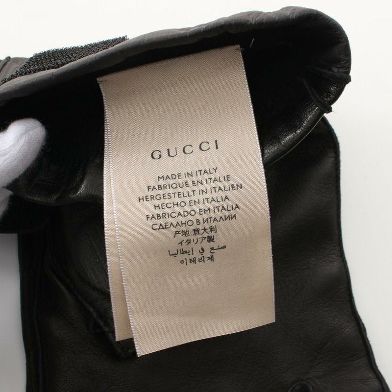 GUCCI adidas 三葉草手套 22cm 皮革 黑色 二手 男款-4