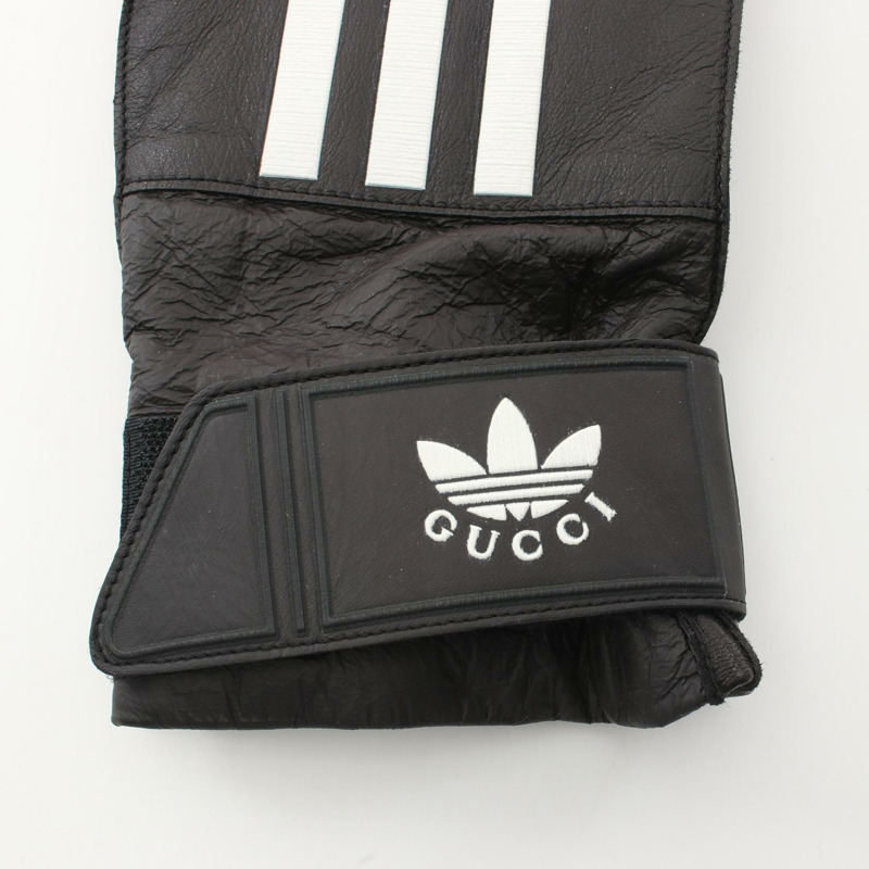 GUCCI adidas 三葉草手套 22cm 皮革 黑色 二手 男款-10