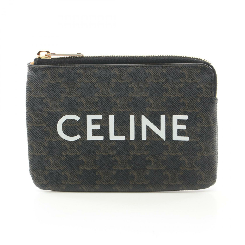 CELINE Triomphe 零錢包 10C662CA2 PVC 塗層帆布 棕色 二手 女士-0
