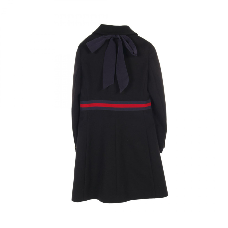 GUCCI 羅緞織帶領結，搭配珍珠紐扣，其他款式外套 448610 羊毛 黑色 二手 女款-1