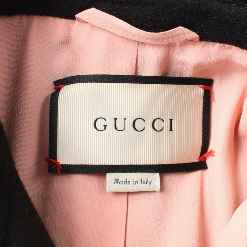 GUCCI 羅緞織帶領結，搭配珍珠紐扣，其他款式外套 448610 羊毛 黑色 二手 女款-2