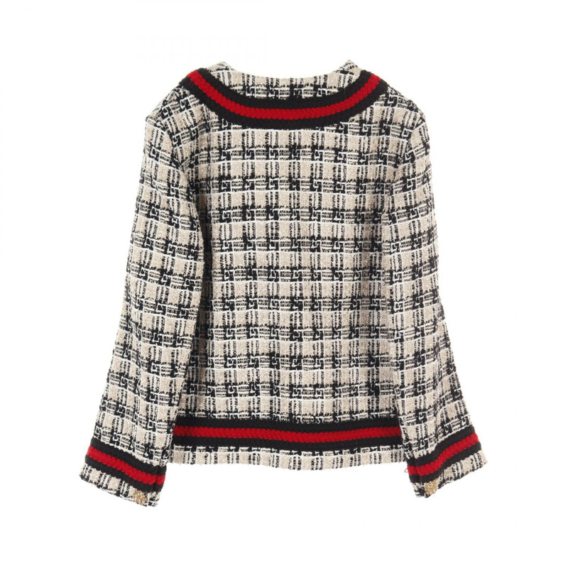 GUCCI 方形 G 格紋 無色外套 652255 羊毛棉 米色海軍藍紅色二手女款-1