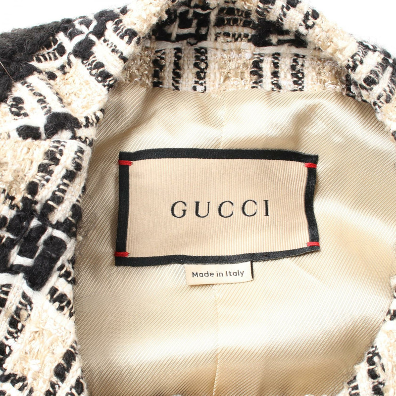GUCCI 方形 G 格紋 無色外套 652255 羊毛棉 米色海軍藍紅色二手女款-2