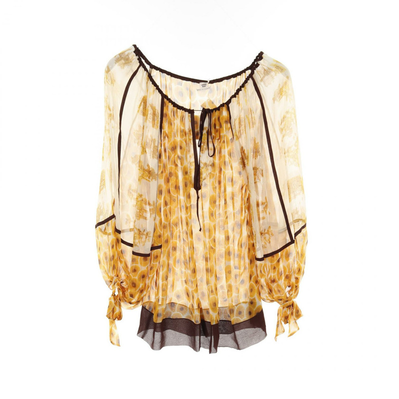 愛馬仕真絲襯衫上衣，橘色、黑色、米色，二手女款，42碼-0