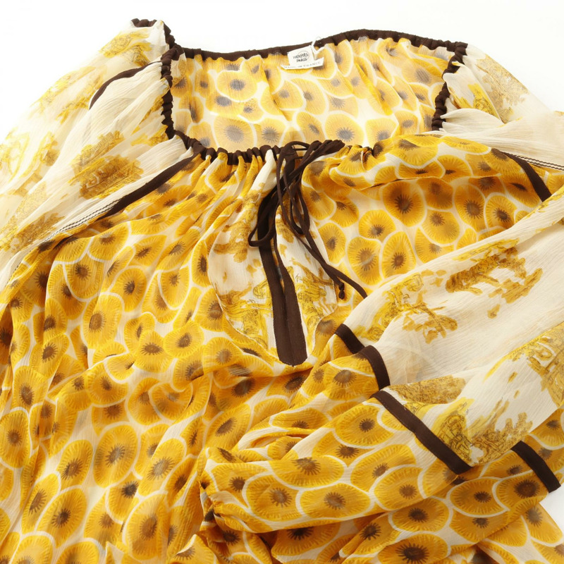 愛馬仕真絲襯衫上衣，橘色、黑色、米色，二手女款，42碼-9