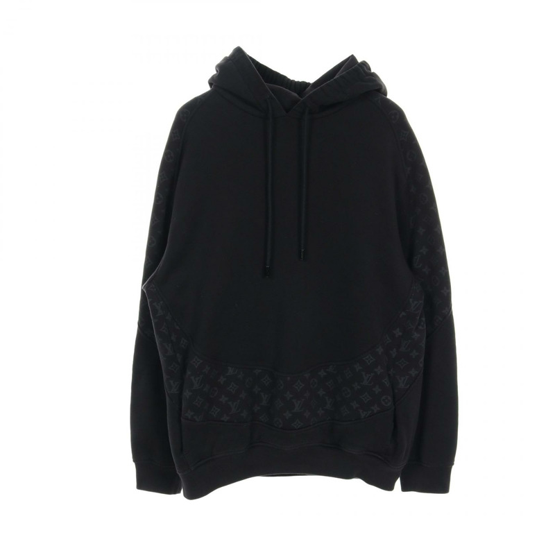 LOUIS VUITTON 字母圓形剪裁連帽衫 RM211Q RLE 棉黑色二手男款 XL-0