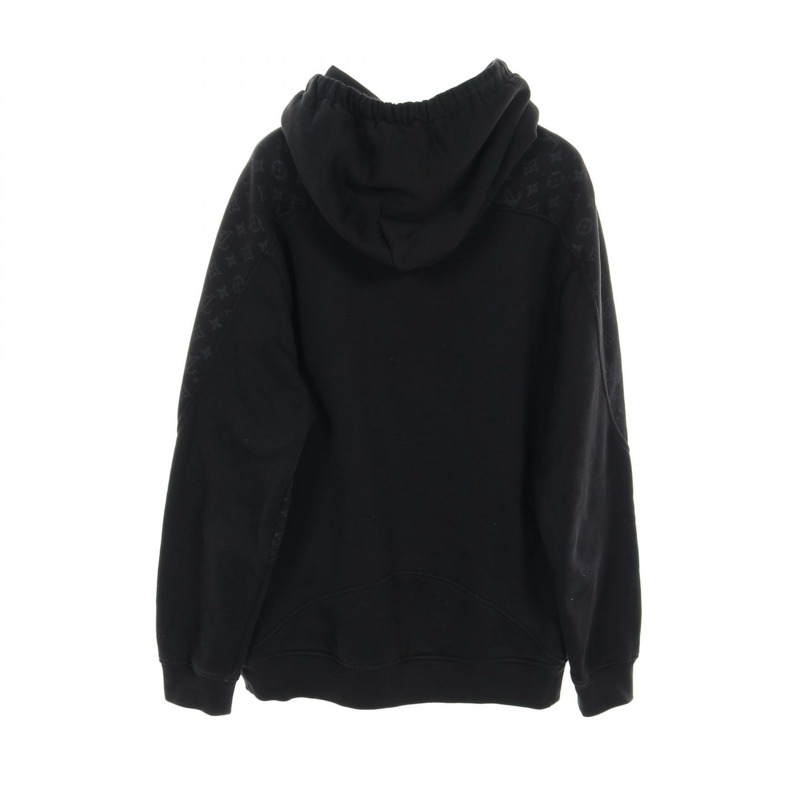 LOUIS VUITTON 字母圓形剪裁連帽衫 RM211Q RLE 棉黑色二手男款 XL-1