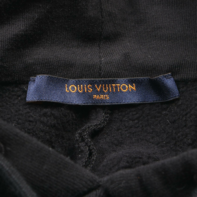 LOUIS VUITTON 字母圓形剪裁連帽衫 RM211Q RLE 棉黑色二手男款 XL-2