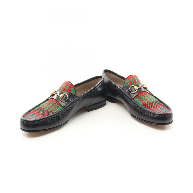GUCCI 馬銜扣樂福鞋 皮革布料 黑色 綠色 多色 二手 男士-2