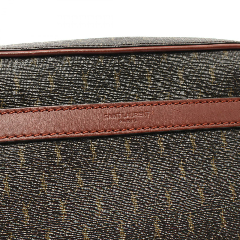 SAINT LAURENT Monogram 相機單肩包 669957 帆布皮革棕色二手-7