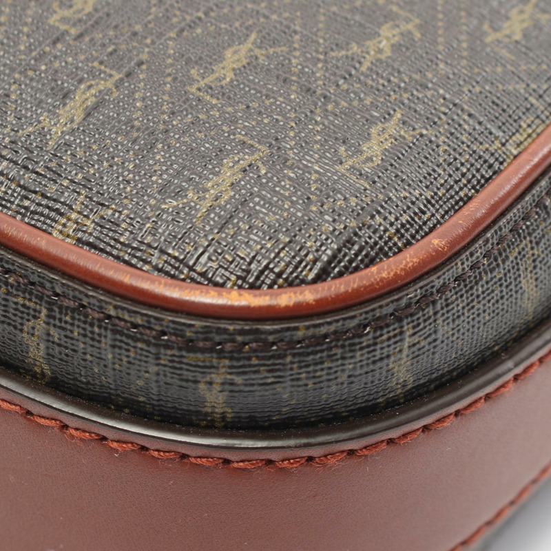 SAINT LAURENT Monogram 相機單肩包 669957 帆布皮革棕色二手-8
