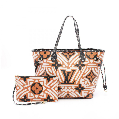 LOUIS VUITTON Neverfull 中型托特單肩包 M56584 Monogram Giant 焦糖色