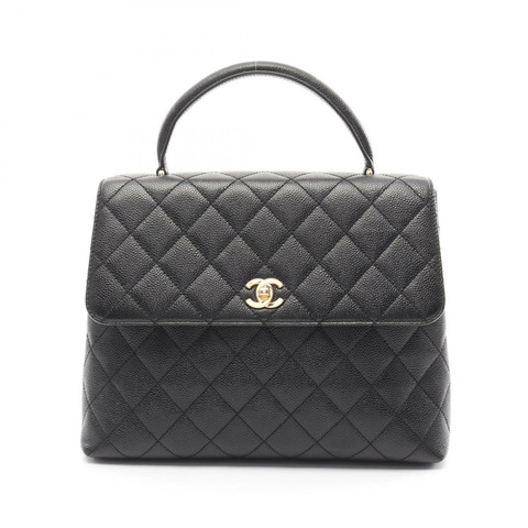 CHANEL Matelasse 頂部手柄手提包 A12397 粒面小牛皮黑色二手 GHW CC