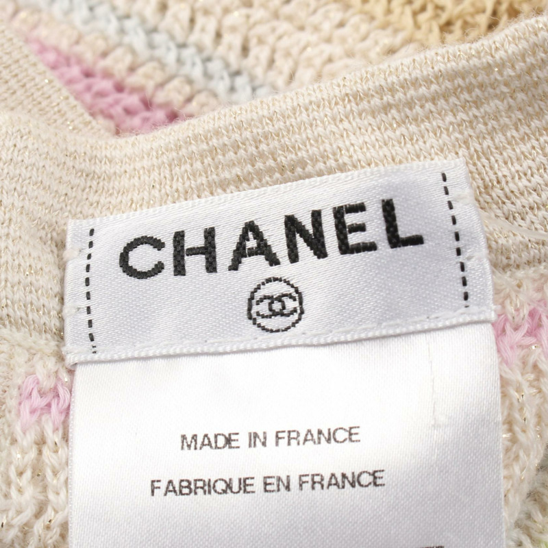 CHANEL 洋裝 P40397K02916 棉人造絲羊絨米色粉紅白色二手女士#42-2