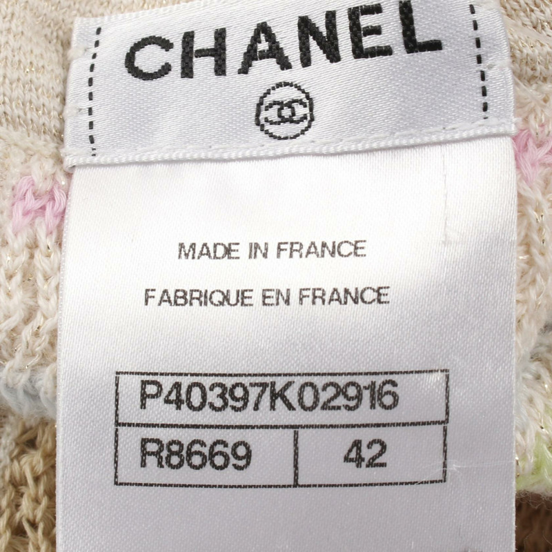 CHANEL 洋裝 P40397K02916 棉人造絲羊絨米色粉紅白色二手女士#42-6