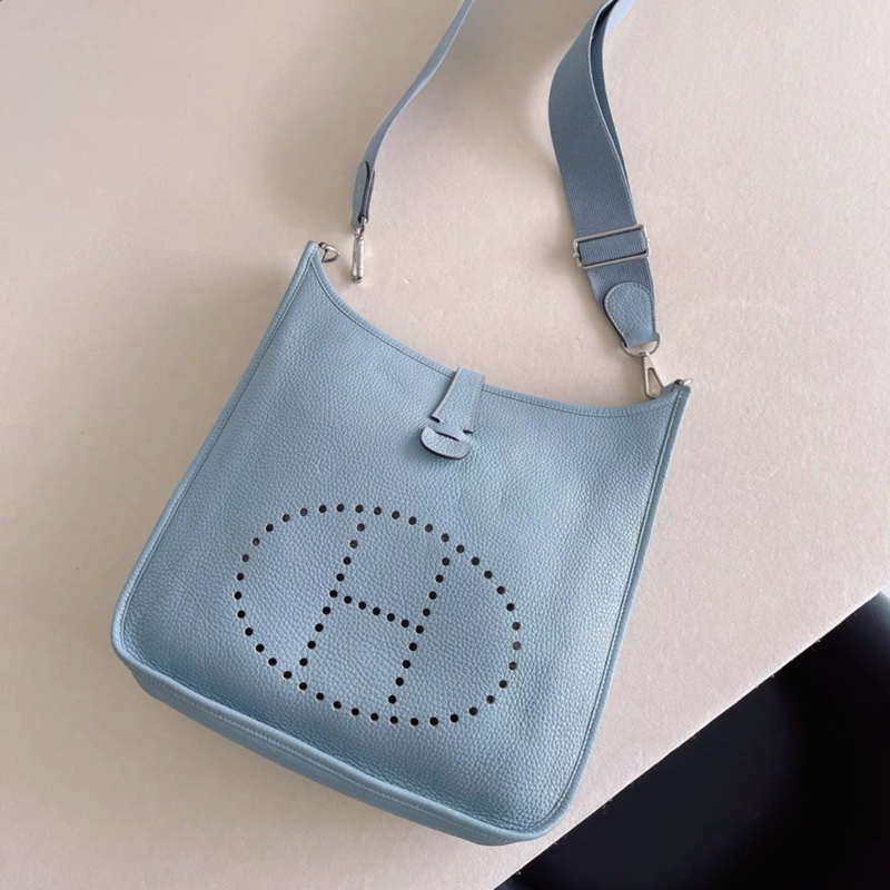 98新 Hermes愛馬仕 亞麻藍伊芙琳evelyne 31，-0