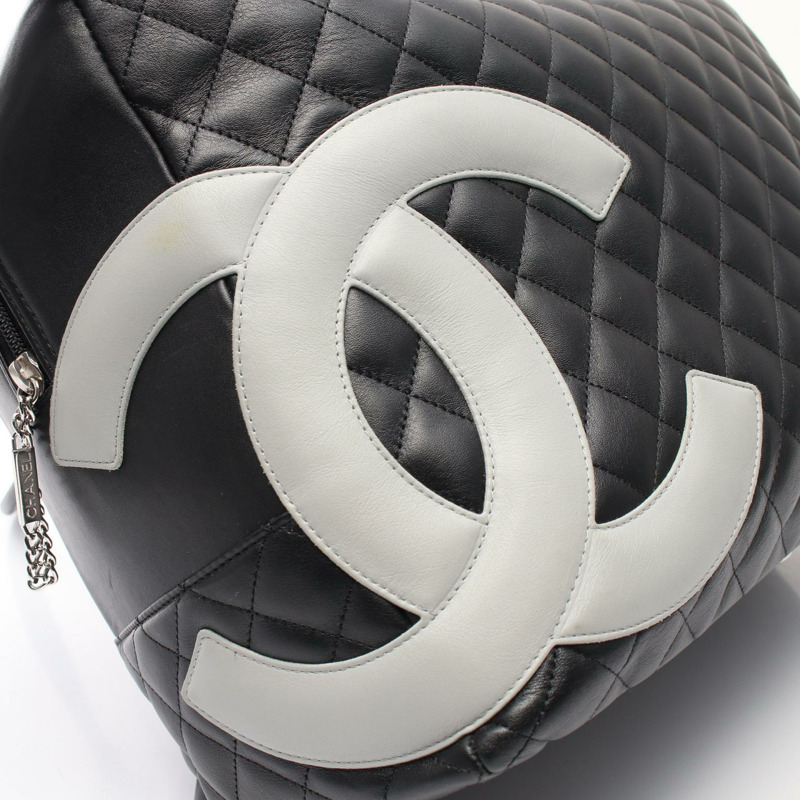 CHANEL Cambon 系列 手提保齡球包 皮革 黑色 灰色 二手 SHW-9