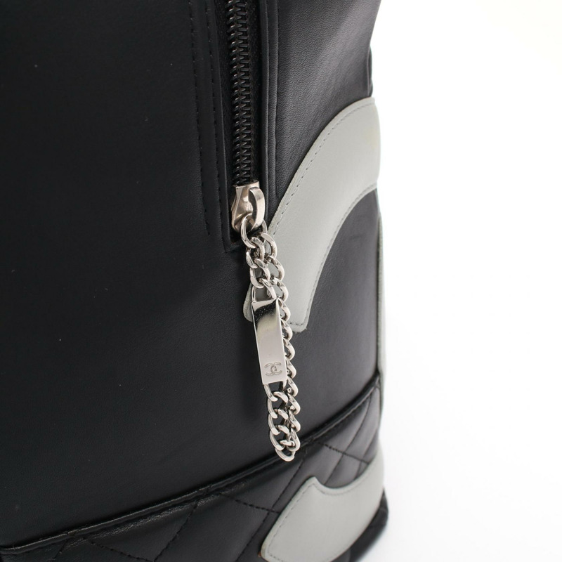 CHANEL Cambon 系列 手提保齡球包 皮革 黑色 灰色 二手 SHW-11