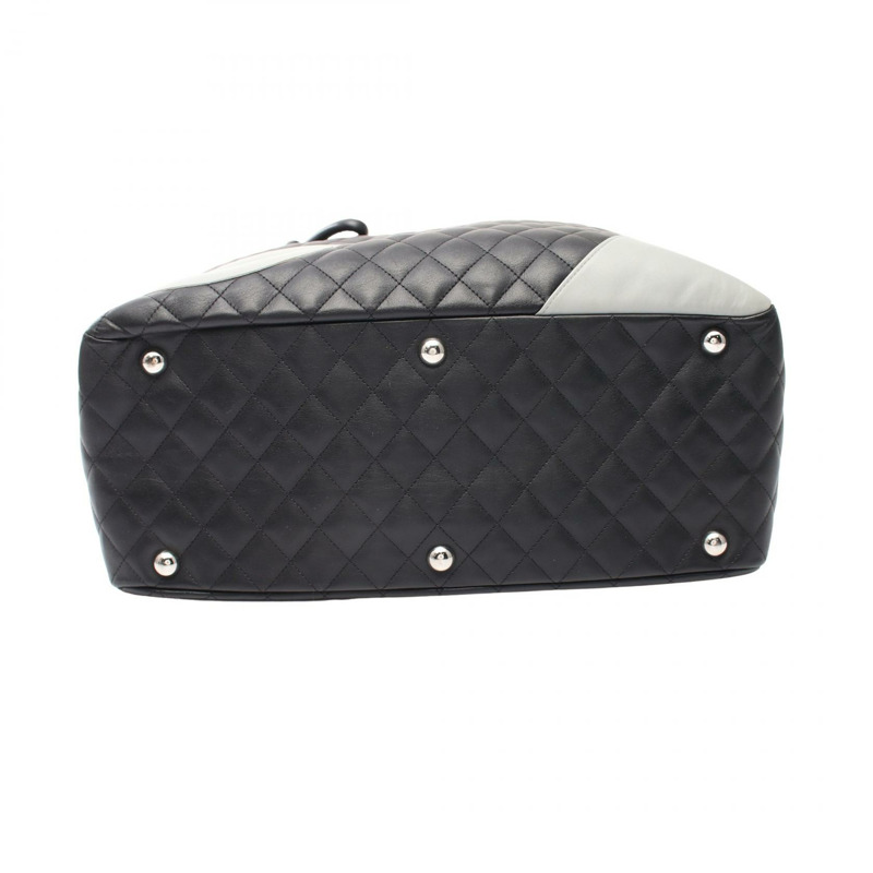 CHANEL Cambon 系列 手提保齡球包 皮革 黑色 灰色 二手 SHW-12