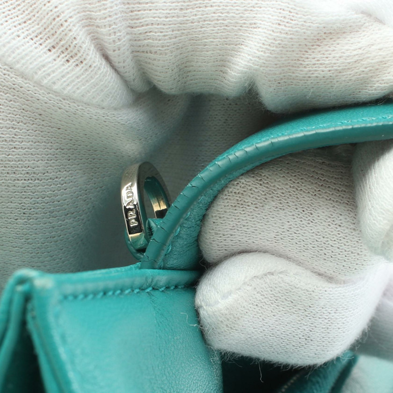 PRADA 手提斜背包 1BG418 皮革 藍色 綠色 二手-6