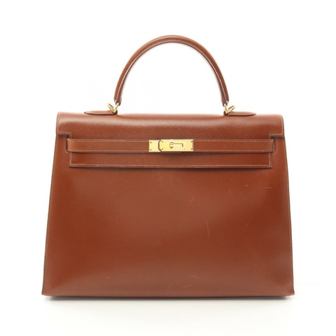 HERMES Kelly 35 兩用單肩包 E Box 小牛皮 Noisette 二手 GHW