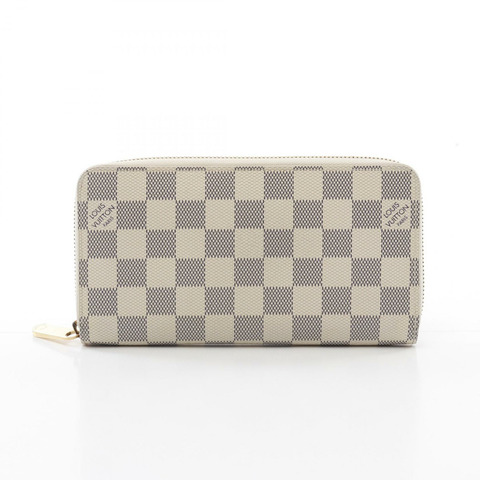 LOUIS VUITTON Zippy 長版皮夾 N60019 Damier Azur 帆布 白色 二手 LV