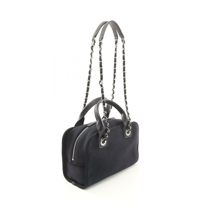 CHANEL Deauville 保齡球 2way 鏈條單肩包 A92749 帆布皮革 BK 二手-1