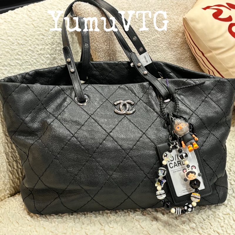 Chanel • 經典黑銀油蠟牛皮托特包 Tote-3