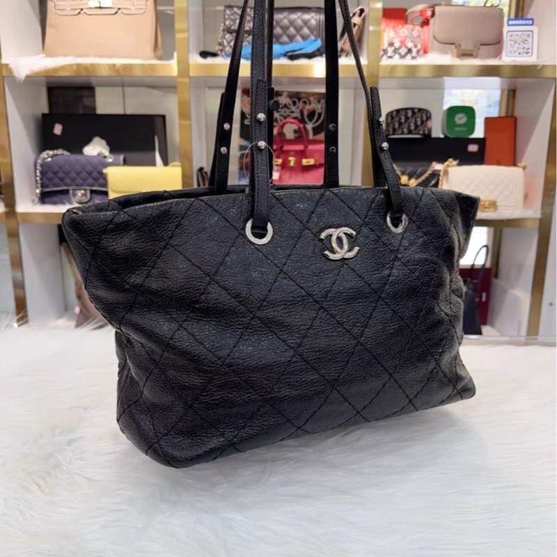 Chanel • 經典黑銀油蠟牛皮托特包 Tote-6