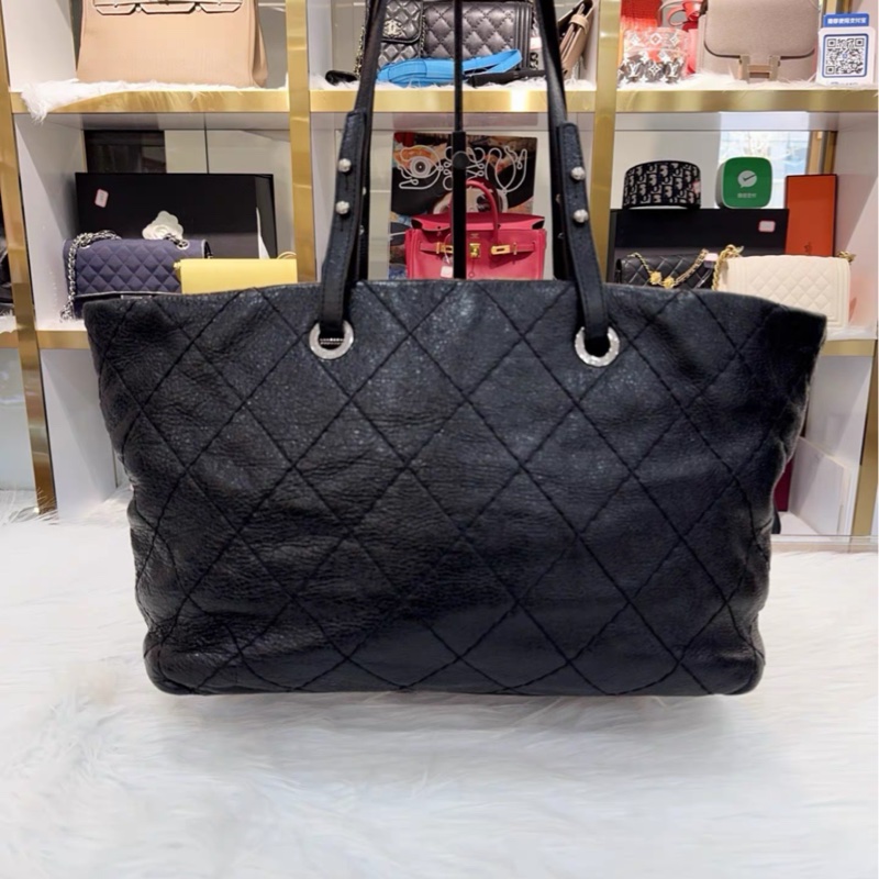 Chanel • 經典黑銀油蠟牛皮托特包 Tote-8