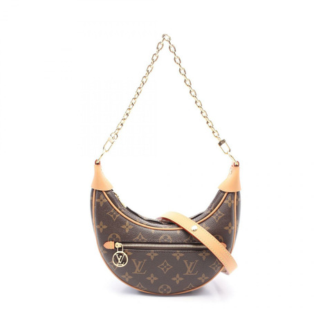 LOUIS VUITTON 環狀兩用鏈條單肩包 M81098 Monogram 皮革棕色二手
