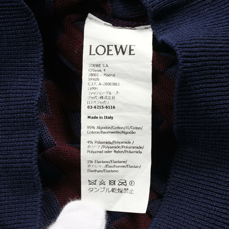 LOEWE Polo 短袖毛衣針織棉質海軍藍波爾多色 L 碼二手女款-3