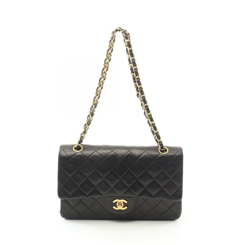 CHANEL Matelasse W 翻蓋單肩包 A01112 小羊皮 綿羊皮革 黑色 二手 CC