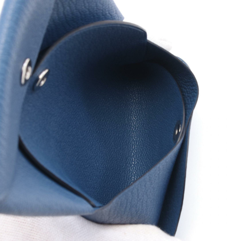 HERMES Calvi Duo Blue Tie 零錢包 Chevre Chevre Blue 二手 SHW-2