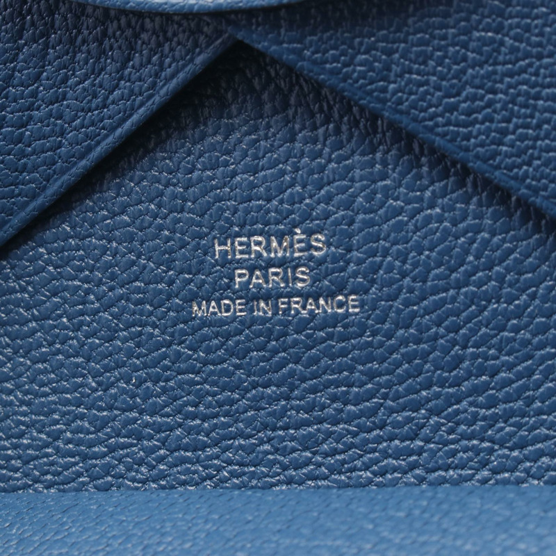 HERMES Calvi Duo Blue Tie 零錢包 Chevre Chevre Blue 二手 SHW-3