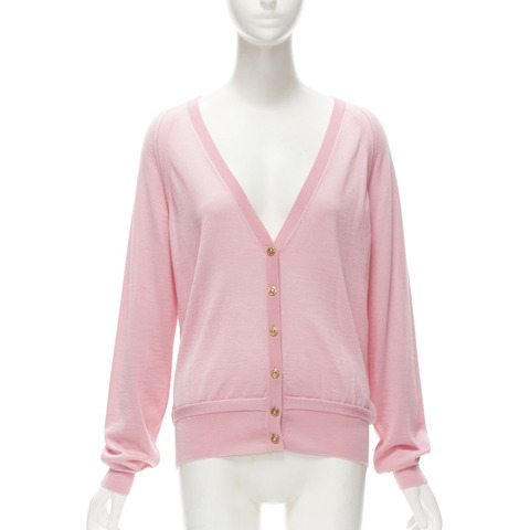new VERSACE 2020 Medusa buttons pink wool cashmere silk cardigan IT42 M