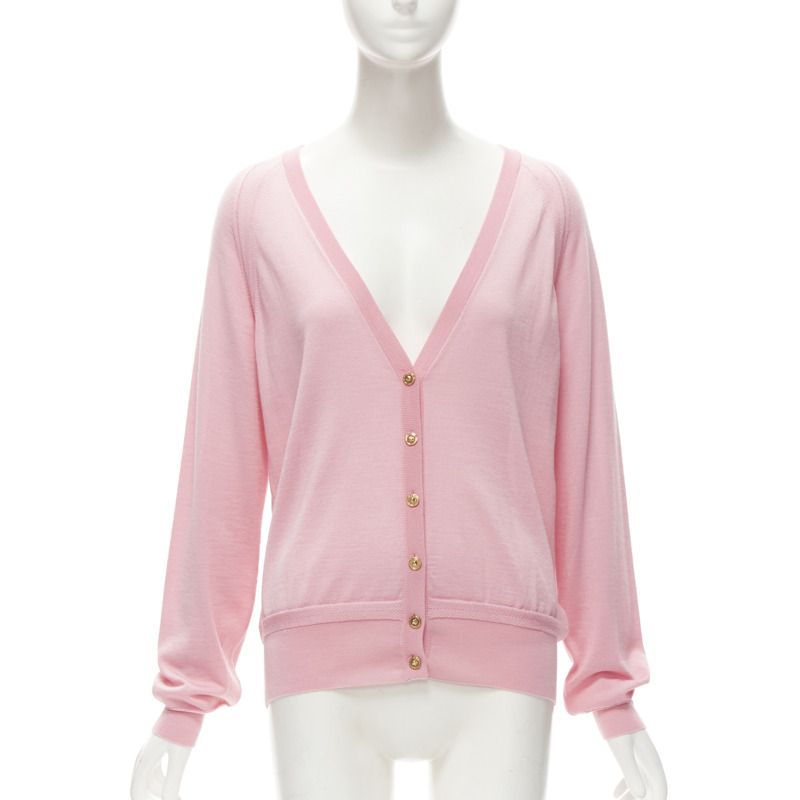 new VERSACE 2020 Medusa buttons pink wool cashmere silk cardigan IT42 M-0