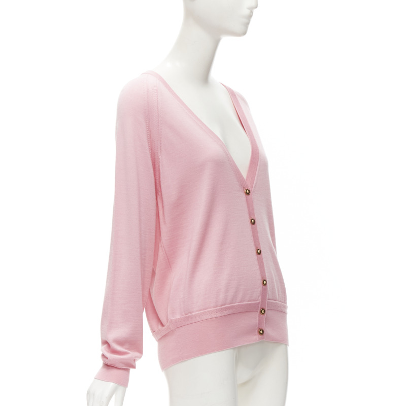 new VERSACE 2020 Medusa buttons pink wool cashmere silk cardigan IT42 M-2