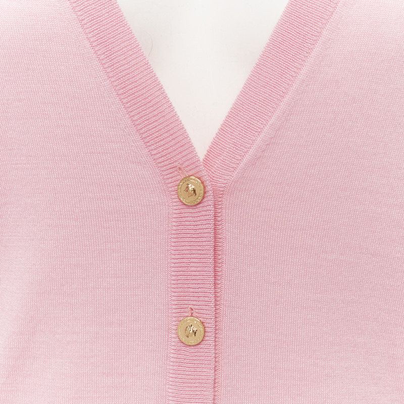 new VERSACE 2020 Medusa buttons pink wool cashmere silk cardigan IT44 L-1