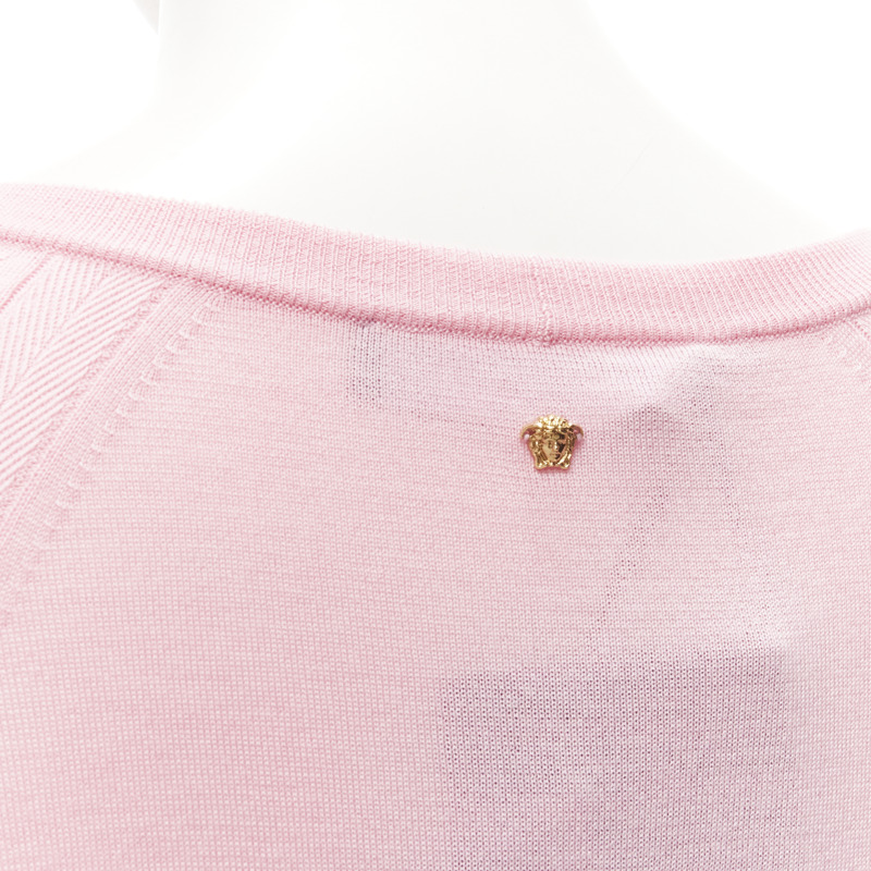 new VERSACE 2020 Medusa buttons pink wool cashmere silk cardigan IT44 L-6