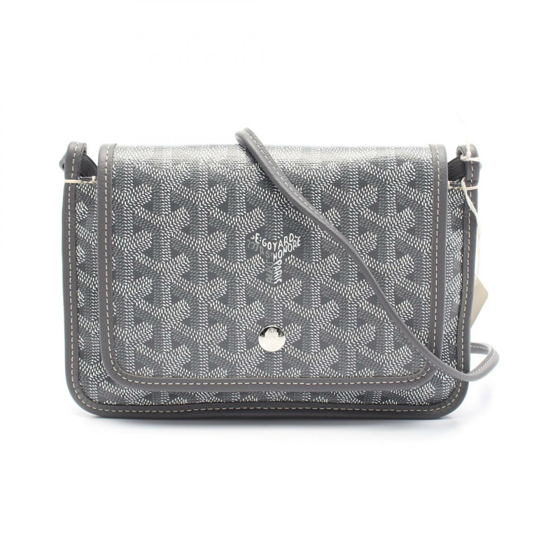 GOYARD 羽狀袋皮夾單肩斜背包帆布皮革灰色白色二手-0