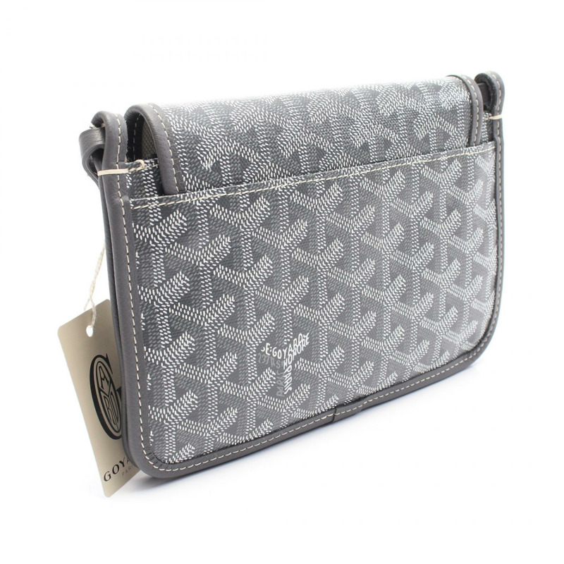 GOYARD 羽狀袋皮夾單肩斜背包帆布皮革灰色白色二手-1
