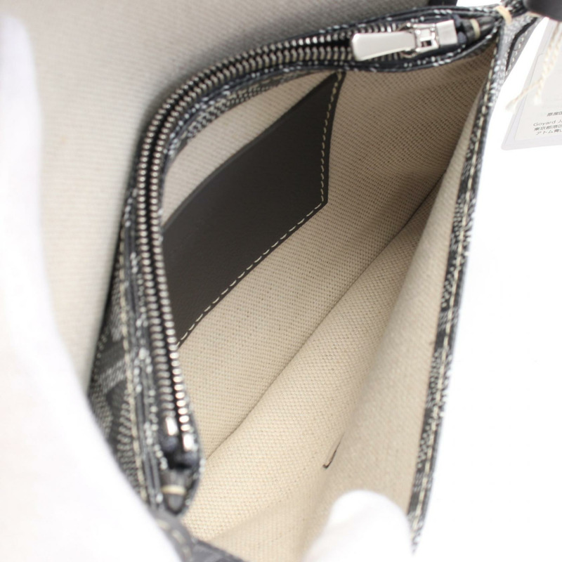 GOYARD 羽狀袋皮夾單肩斜背包帆布皮革灰色白色二手-2