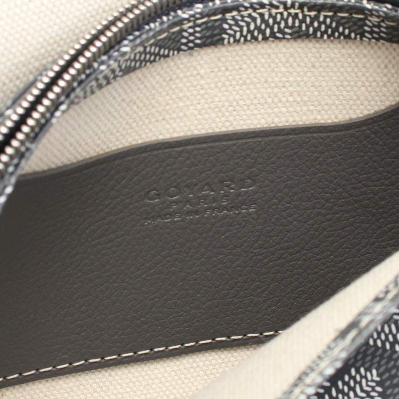 GOYARD 羽狀袋皮夾單肩斜背包帆布皮革灰色白色二手-3