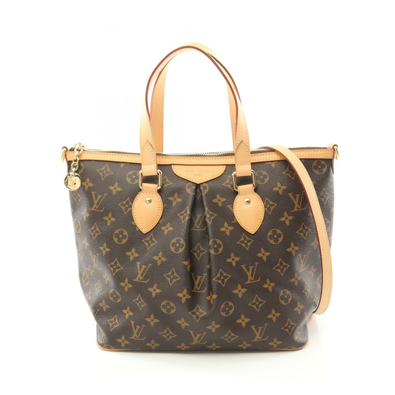 LOUIS VUITTON Palermo PM 手提單肩包 M40145 Monogram 皮革 棕色 二手-0