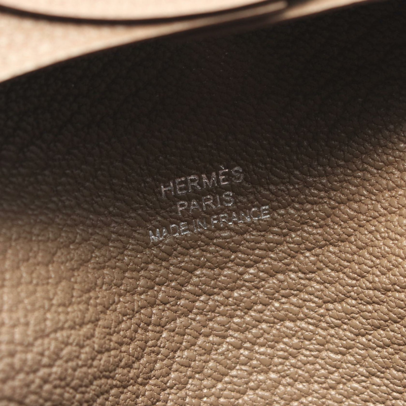 HERMES Bastia 零錢包 皮夾 Chevre 皮革 棕色 象牙色 灰色 二手 SHW W-3