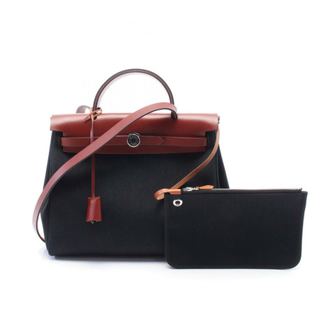 HERMES Herbag Zip PM 手提單肩包 Z Toile 軍裝風 黑色 棕色 二手 SHW