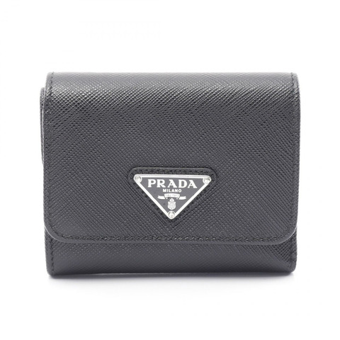 PRADA SAFFIANO TRIANGOLO 三折皮夾 1MH043 Saffiano 皮革 黑色 二手男女通用