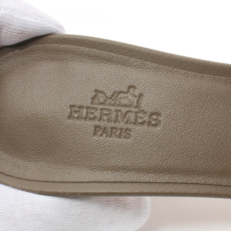 HERMES Oasis Mule #36 涼鞋高跟鞋 Epsom 棕色石頭灰色 二手-4